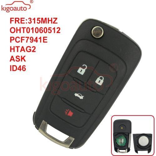 Kigoauto Flip remote key 4 button 315Mhz ASK PCF7941E ID46 for Chevrolet Malibu Sonic Orlando OHT01060512