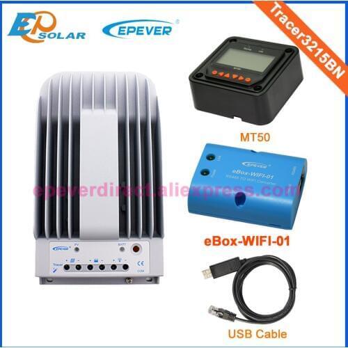 Solar charger controller with wifi function 30A Tracer3215BN USB cable and MT50 remote meter Max Pv Input 150V