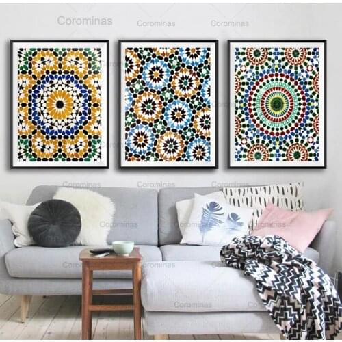 Moroccan Tiles Canvas Painting Geometric Pattern HD Posters and Prints Boho Wall Art Decoration Travel Gift Pictures Home Decor