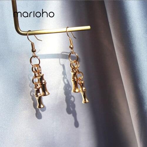 Marioho Fashionable European And American Style Concave Shape Ins Bamboo Shape Trendy Lazy Golden Geometric Earrings