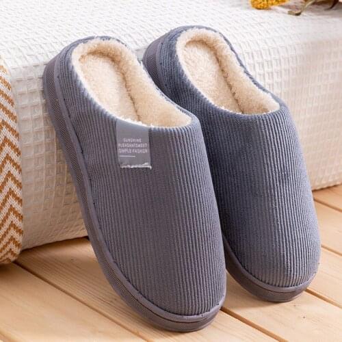 Mens SLipper Solid Color Autumn And Winter Home Slipper For Men Warm Indoor Beadroom Slides Men Stripe Cotton Slippers