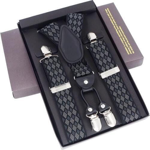 Man Suspenders 4 clips Braces Black Leather Suspenders Adjustable belt Strap Trousers Suspensorio Father Gifts ligas