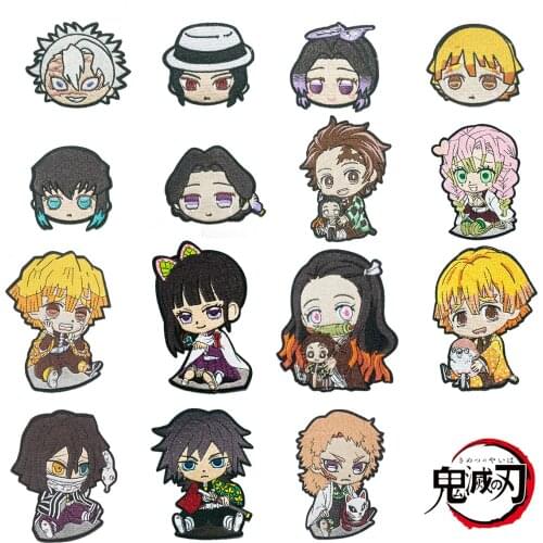 Anime Demon Slayer Embroidery Iron On Patches For Clothing Washable T-shirt Jeans Applique Japanese Anime Sew-on DIY Appliques