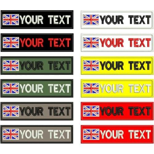 Custom UK ENALAND United Kingdom name patches tags personalized iron on hook backing