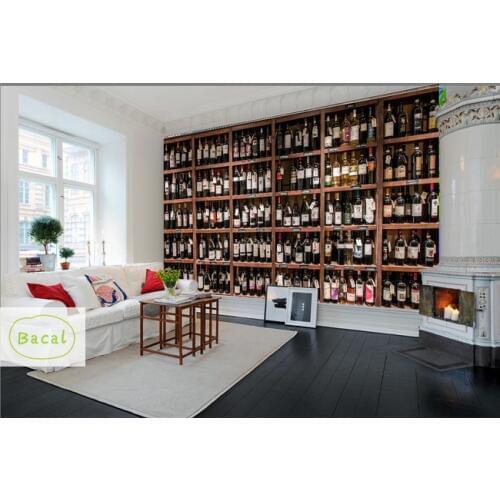 Bacal European Style 3D Wallpaper Modern Red Wine Bottles Wooden Rack Photo Wall Murals Cafe Bar Restaurant Backdrop Wall Papers