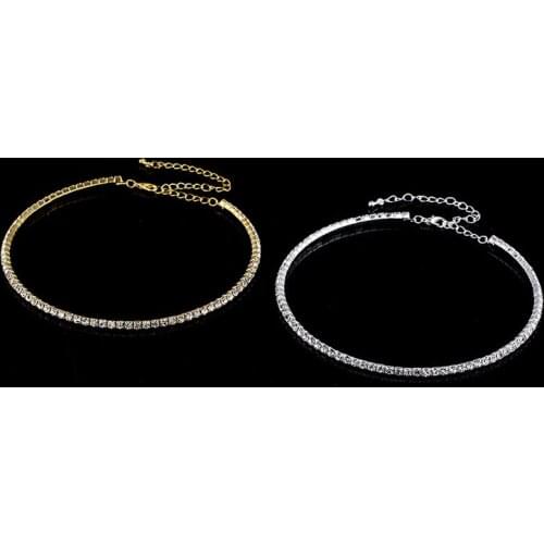 1 Row Crystal Rhinestone Necklace Collier Collares Bridal Wedding Bridesmaids Diamante Crystal Necklace Chokers for Women