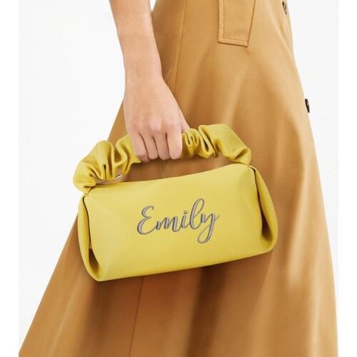 Personalized Plain Color Simple Handbag Embroidered PVC Leather Makeup Bag For Women Customized Gift Bag Bridesmaid Wedding