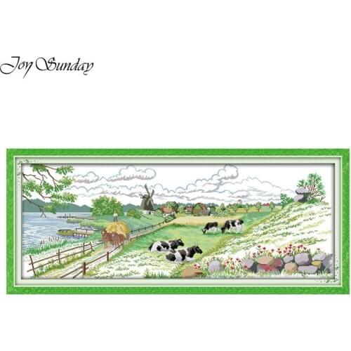 Pasture Scenery Counted Cross Stitch 11 14CT Printed Cross Stitch Embroidery Large Landscape Painting DIY Needlework Home Decor