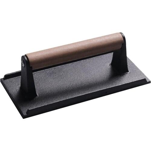 Rectangular Cast Iron Grill Press Cast Iron Grill Press with Insulated Wooden Handle, Kitchen Grill Accessories, Black
