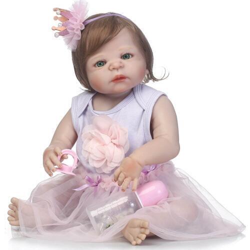57cm Real Full Silicone Body Reborn Baby Doll Toy For Girl Vinyl bebes reborn bonecas toddler NPK Doll gift