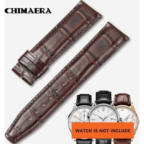 CHIMAERA Leather Watch Strap Italian Alligator Grain Handmade 20mm 21mm 22mm Brown Color Genuine Leather Bracelet Watch Band
