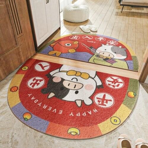Cartoon Cute Cow Cattle Printing Carpets Creative Semicircle Household Mat Non-slip Water absorption Floor Mats Entrance Doormat