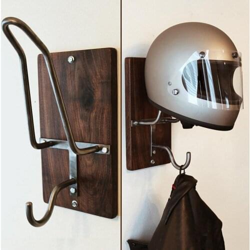 Motorcycle Helmet Rack Holder Jacket Hook Bedroom Wall-Mounted Hanger Creative Wood Steel Storage Racks For Coats Hats Caps