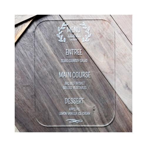 Wedding Menu Clear Acrylic with name ,date ,text ,Modern Wedding Decor | Custom Calligraphy