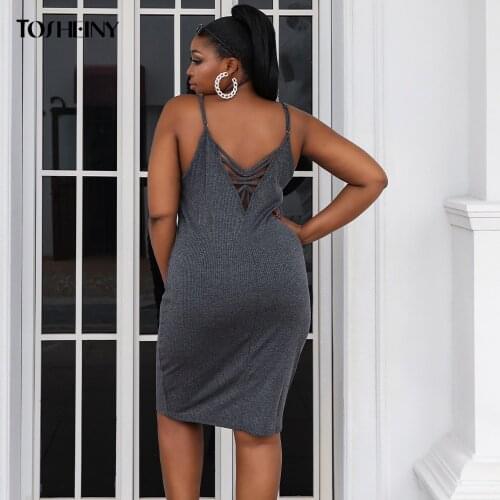 Tosheiny 2021 Women Plus Size Dresses Summer Sexy Spaghetti Strap Backless Elegant Short Vestidos Party Grey Curve 4XL 3XL 2XL
