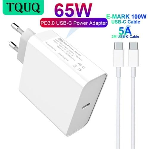 TQUQ 1 Port 65W PD Type C Fast Adapter PD65W/45W/20W Travel Charger 5A Cable For USB C Laptop Mobile Phone iPhone Xiaomi Samsung