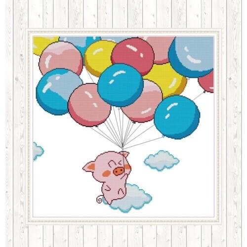 Balloon and Pig 14ct 11ct Count Needlework Embroidery DMC Cotton Thread Printed Canvas DIY Handmade Cross Stitch Sets Home Decor