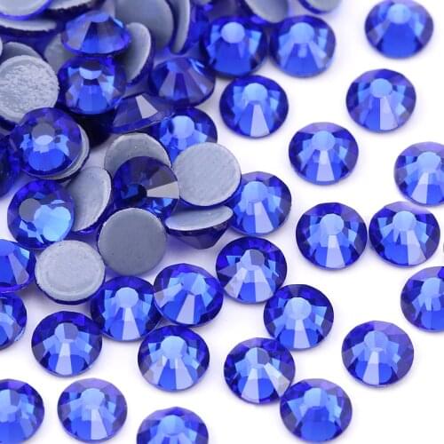QIAO Top quality Sapphire Hot-Fix Rhinestones SS16,SS20 Crystal glass Iron On Rhinestone for clothes wedding decoration