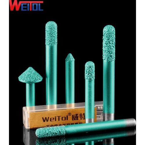 Weitol free shipping 6mm/8mm shank Brazing stone engraving bits marble carving tools CNC router bits stone milling cutter