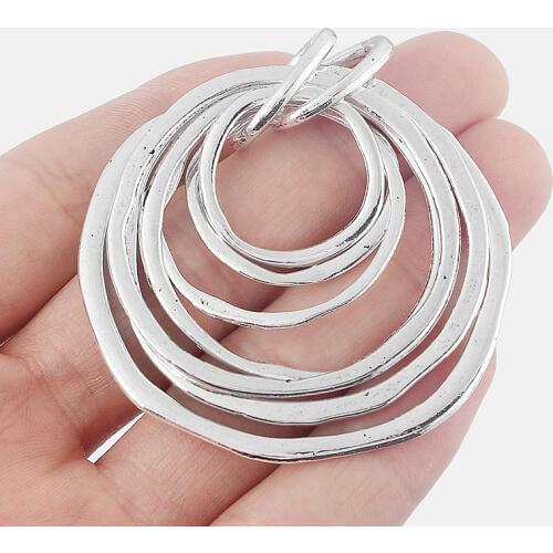 2PCS Vintage Large 7 Rings Round Charms Pendants for DIY Findings Jewelry Making 55mm