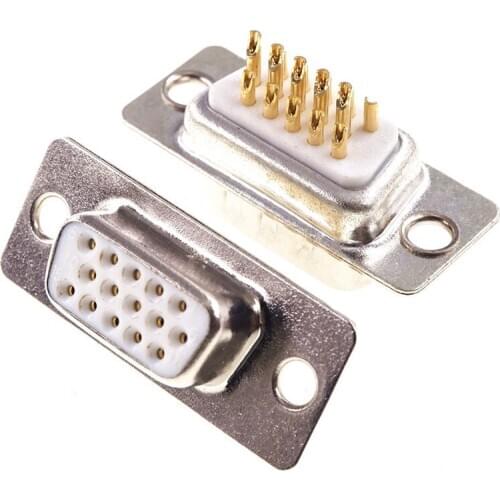 2Pcs D-SUB Connector 15 Position Receptacle Female Solder Wire Type Adapter Tin VGA Connector Gold Plate Machine Pins High End