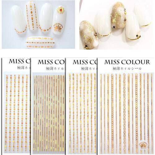 1 Piece Rose Gold Silver 3D nail stickers water transfer sticker nail art Stripe Lines Adhesive Striping Tape Nail Art Stickers