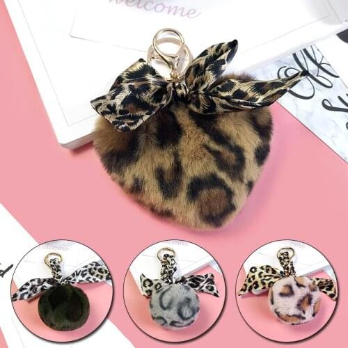 Plush Ball Keychain Women Hot Fashion And Creative Leopard Love Plush Ball Keychain With Silk Scarf Woven For Handbag Pendant