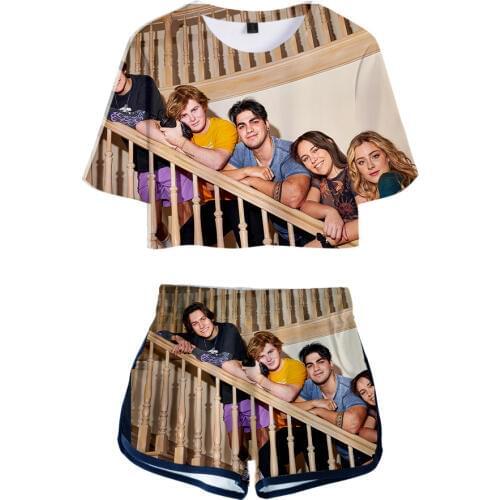 Brand design The Hype House young girl hip-hop belly button T-shirt two-piece set + shorts ladies sexy T Shirt set Rholycrown