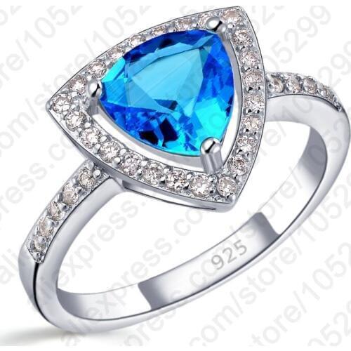 Fast Shipping European Brand 925 Sterling Silver Blue Cubic Zircon Ring Geometric Women Wedding Jewelry