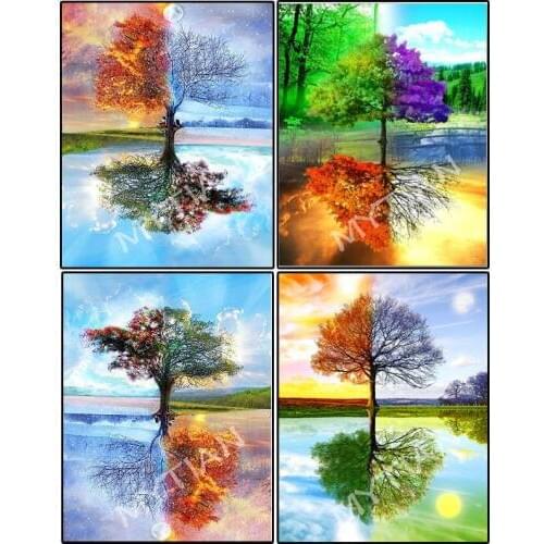 Four seasons scenery tree Embroidery Pattern resin full square/round diamond 5D DIY painting 3D Cross stitch mosaic wall sticker