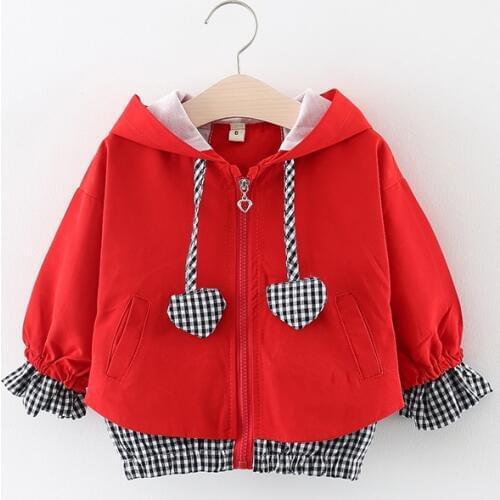 Kids Clothes Girl Jackets Children Hooded Zipper Windbreaker Baby Heart Shape Plaid Coat Infant Outerwear Hoodies For Girl