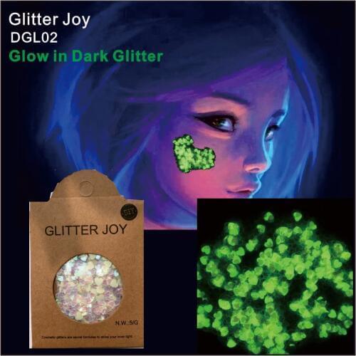 DGL02 one pack of Heart Shape Glow in Dark Luminous Face and Body Cosmetic Glitter Sequins Party Make Up Body Carnival Decor