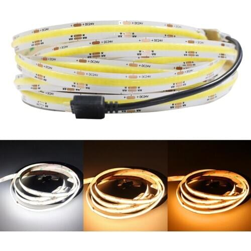 DC24V COB Flexible 608led High Lumen 90Ra LED Stripe Light CCT COB no Dark Spot Warm White Cool White, 3M Tape