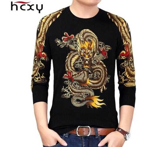 HCXY 2020 winter Chinese style Gold Dragon Print pullover sweaters Men knitted sweater Male Quality Knitted Brand Male Sweaters