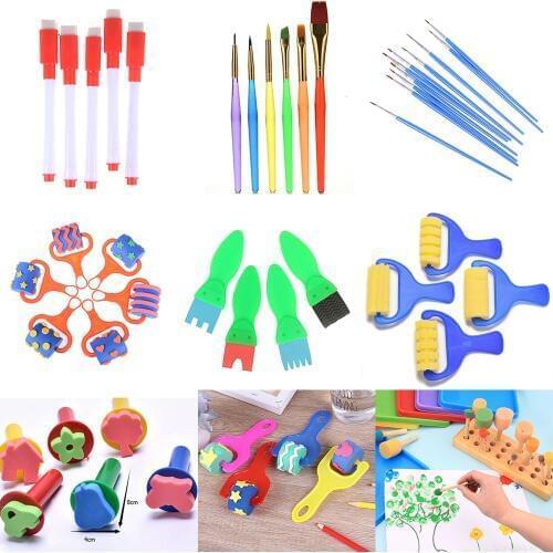 1Set Sponge Brush Plastic Handle Paint Brushes Paintbrush Roller Children Kids DIY Graffiti Painting Drawing Tools