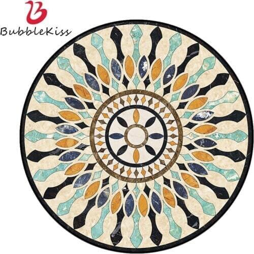 Bubble Kiss Classic Round Carpet Fashion Geometric Pattern Floor Mats Living Room Anti Slip Foldable Area Rugs Kids Bedroom Pad
