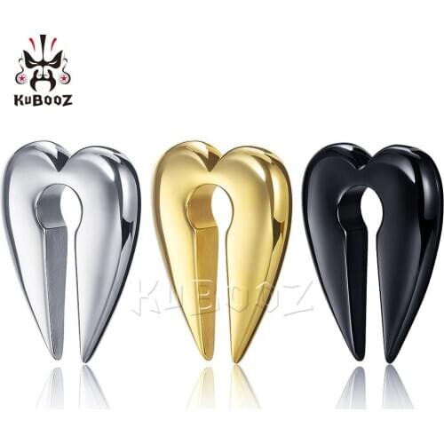 Kubooz Exquisite Fine Piercing Jewelry Stainless Steel Heart Ear Weight Plugs Earrings Stretchers Expanders Pair Selling