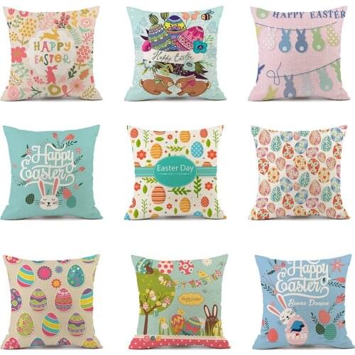 Cute Easter Bunny Home Decor Cushion Cover 45*45cm Linen Pillow Covers Sofa Cushions Pillow Cases 0647