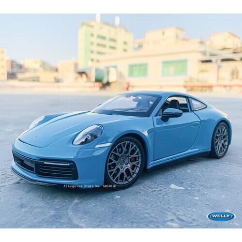 WELLY 1:24 Porsche 911 Carrera 4S (992) sports car blue simulation alloy car model crafts decoration collection toy tools gift