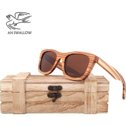 AN SWALLOW Mens Luxury Brand Real Zebra Wooden Sunglasses Frames Custom Logo Bamboo Sunglasses Men Polarized UV400