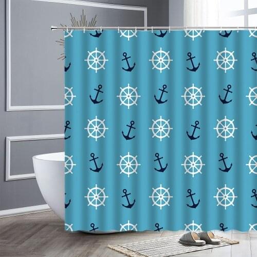Nordic Style Mediterranean Nautical Anchor Shower Curtain Set Kids Bathroom Curtains Waterproof Cloth Polyester Hooks Home Decor