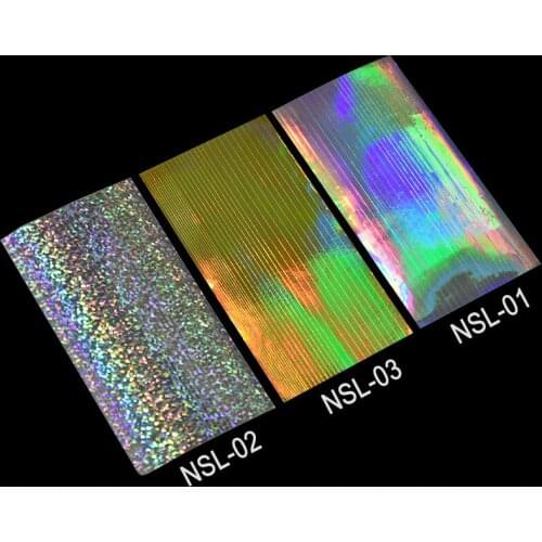 NSL01-3 3Colors Holo Ultra Thin Laser Silver Stripe Line Nail Sticker Holo Strip Tape 2PCS Thin Manicure Nail Art Stickers Foil