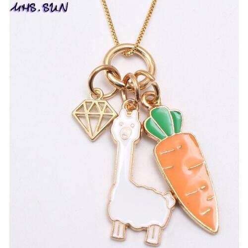 MHS.SUN Kids Girls Charming Pendant Long Chain Necklace Cute Alpaca Carrot Pendant Necklace For Baby Children Jewelry Party Gift