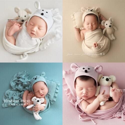 Newborn Photography Props Cute Animals Mouse Soft Baby Wrap Background Blanket Pillow Set Fotografia Studio Photo Props