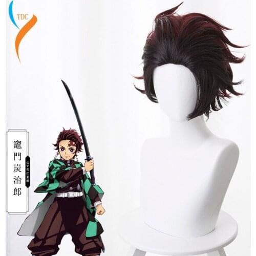 Kamado Tanjirou Wig Kimetsu no Yaiba Cosplay 28cm dark red Hair Synthetic Heat Resistant Hair Kamado Tanjirou Cosplay