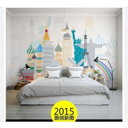 Custom photo wallpapers 3d mural Travel around the world contemporary and contracted setting wall murals Childrens paintings