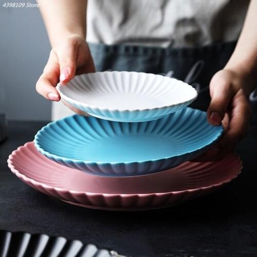 Nordic ceramic tableware round dish family dinner steak dish household tableware dessert plate kitchen decoration plate/ 1PCS
