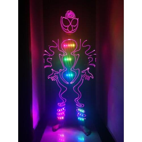 LED Tron Legacy suits dance costume Optic fiber light up suit Glowing outfit performance nightclub dress