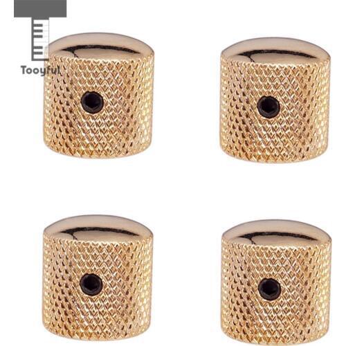 Tooyful 4 Pieces Iron Volume Tone Control Knobs Hole Buttons for Electric Guitar/Bass Replacement Parts Golden