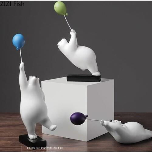 European White Resin Balloon Bear Ornament Home Cabinet Entrance Desk Home Decoration Creative Funny Childrens Room Decoration